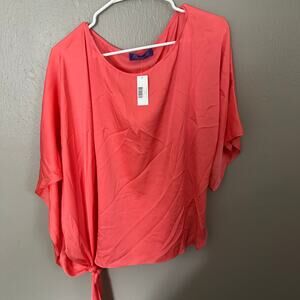 NWT NOUVELLE Peach Side Tie Top 100% Silk Casual Comfort Workwear Light Weight